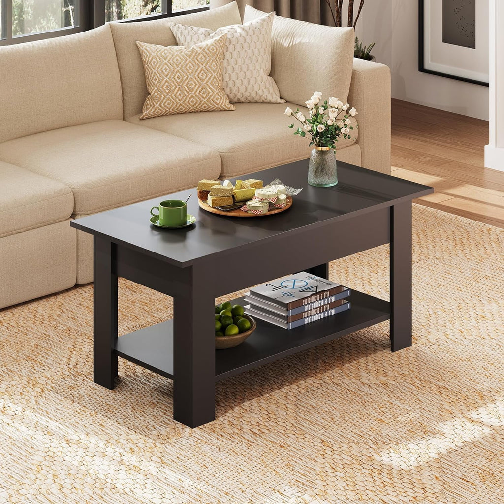 GALAXHERO 39" Lift Top Coffee Table with Storage Shelf & Hidden Compartment and Lifting Top for Home Living Room Office and Reception Room