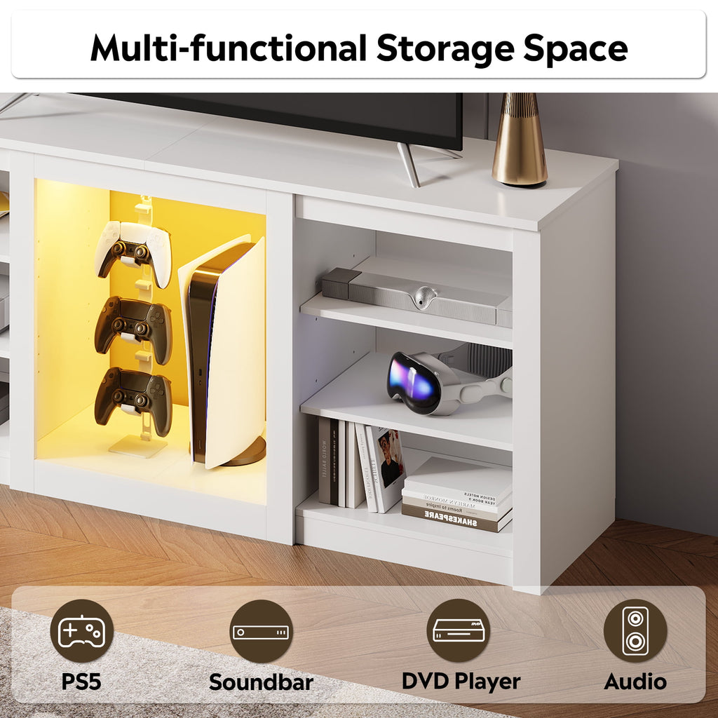 GALAXHERO Modern TV Stand for 65 Inch TV Entertainment Center with Adjustable Open Shelves & LED Lights Sturdy Media Console for Living Room, Bedroom, Gaming