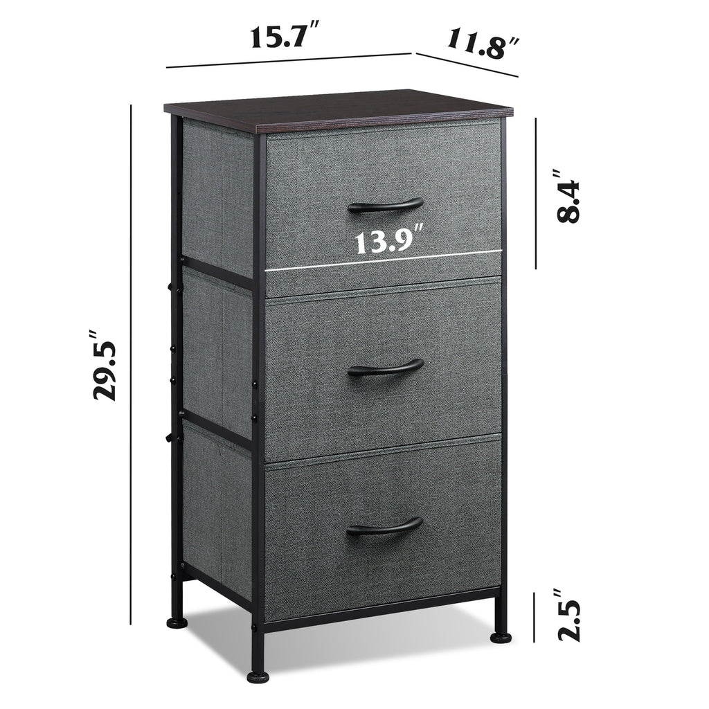 GALAXHERO 3 Drawer Nightstand, Fabric Storage Dresser Sturdy Steel Frame with Wood Top