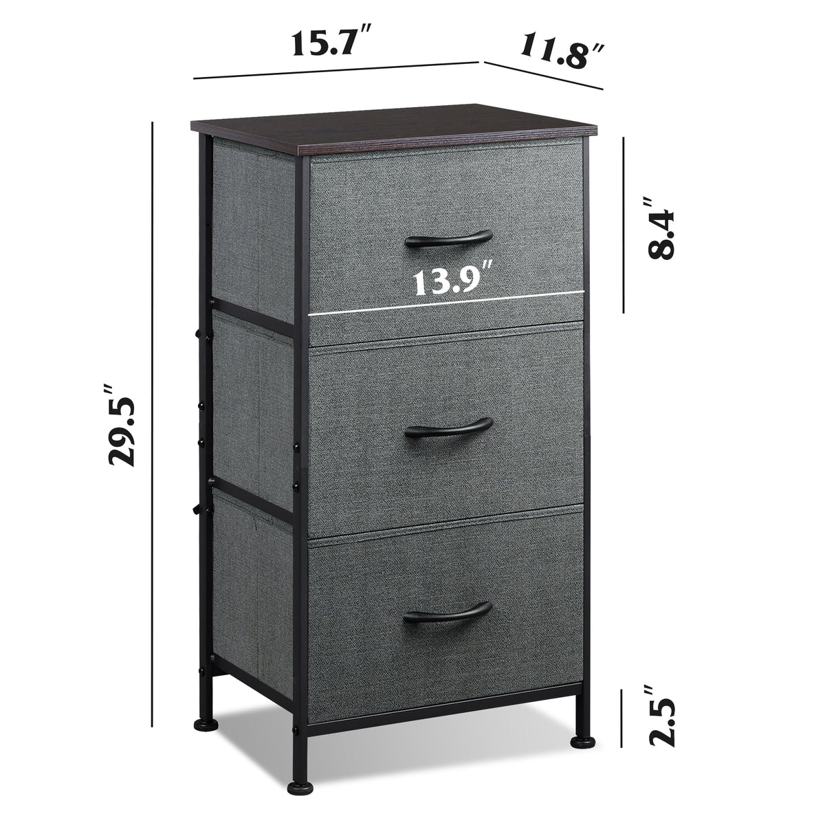 GALAXHERO 3 Drawer Nightstand, Fabric Storage Dresser Sturdy Steel Frame with Wood Top