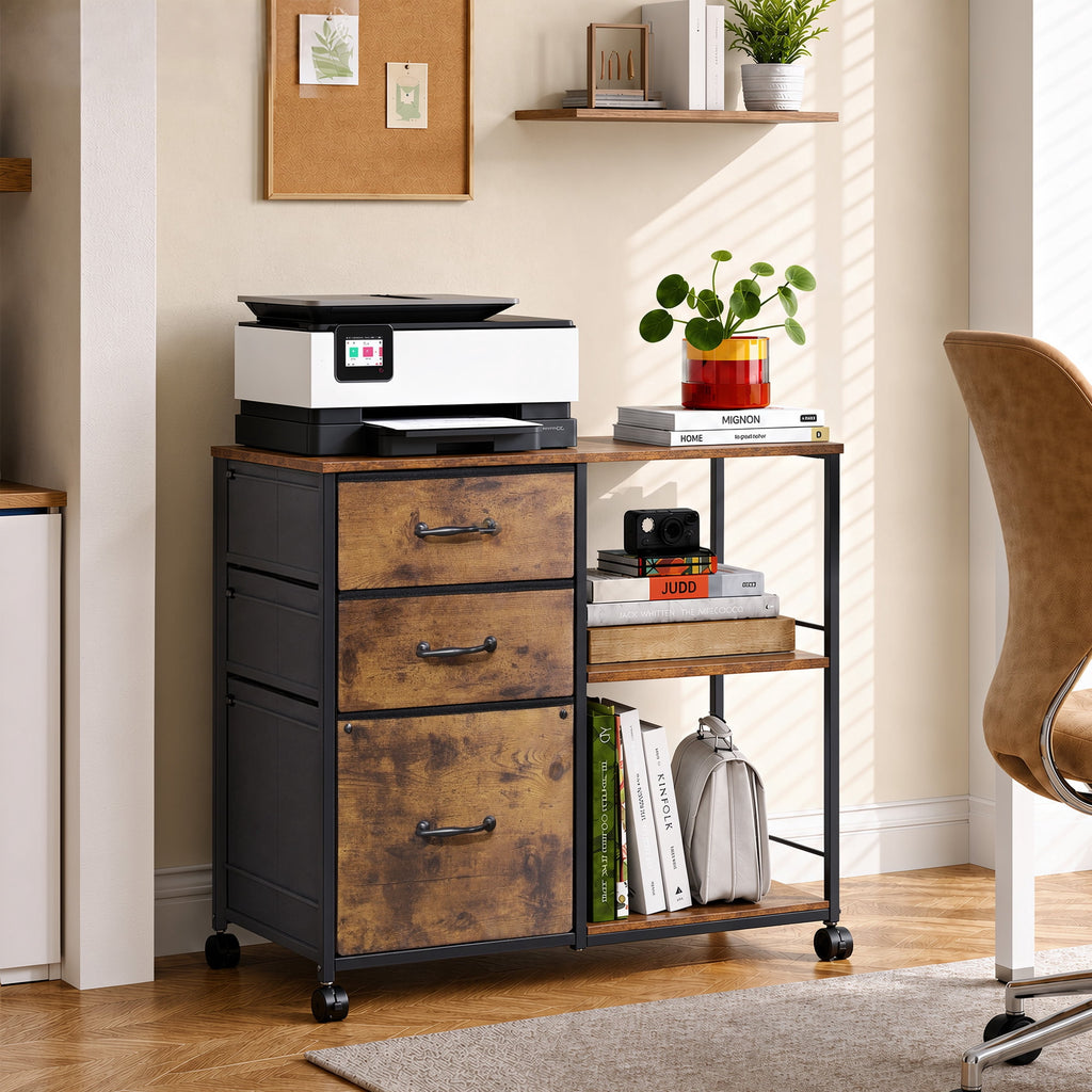 GALAXHERO 3 Drawer File Cabinet, Rolling Printer Stand with Storage, Lateral Fabric Filing Cabinet for Home Office,  Fits Letter/A4