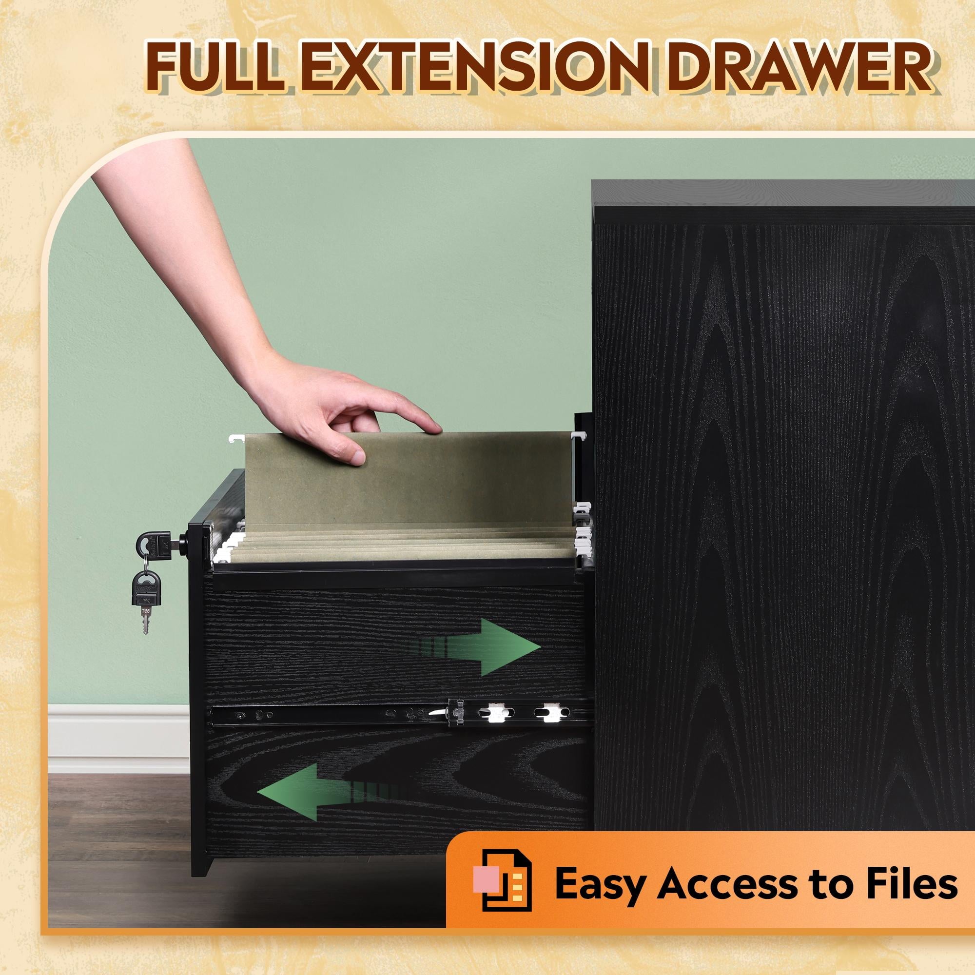 GALAXHERO Lateral File Cabinet with Lock, Rolling Wood Cabinet for Home Office, Printer Stand with Shelf, Fit Legal/A4 Size