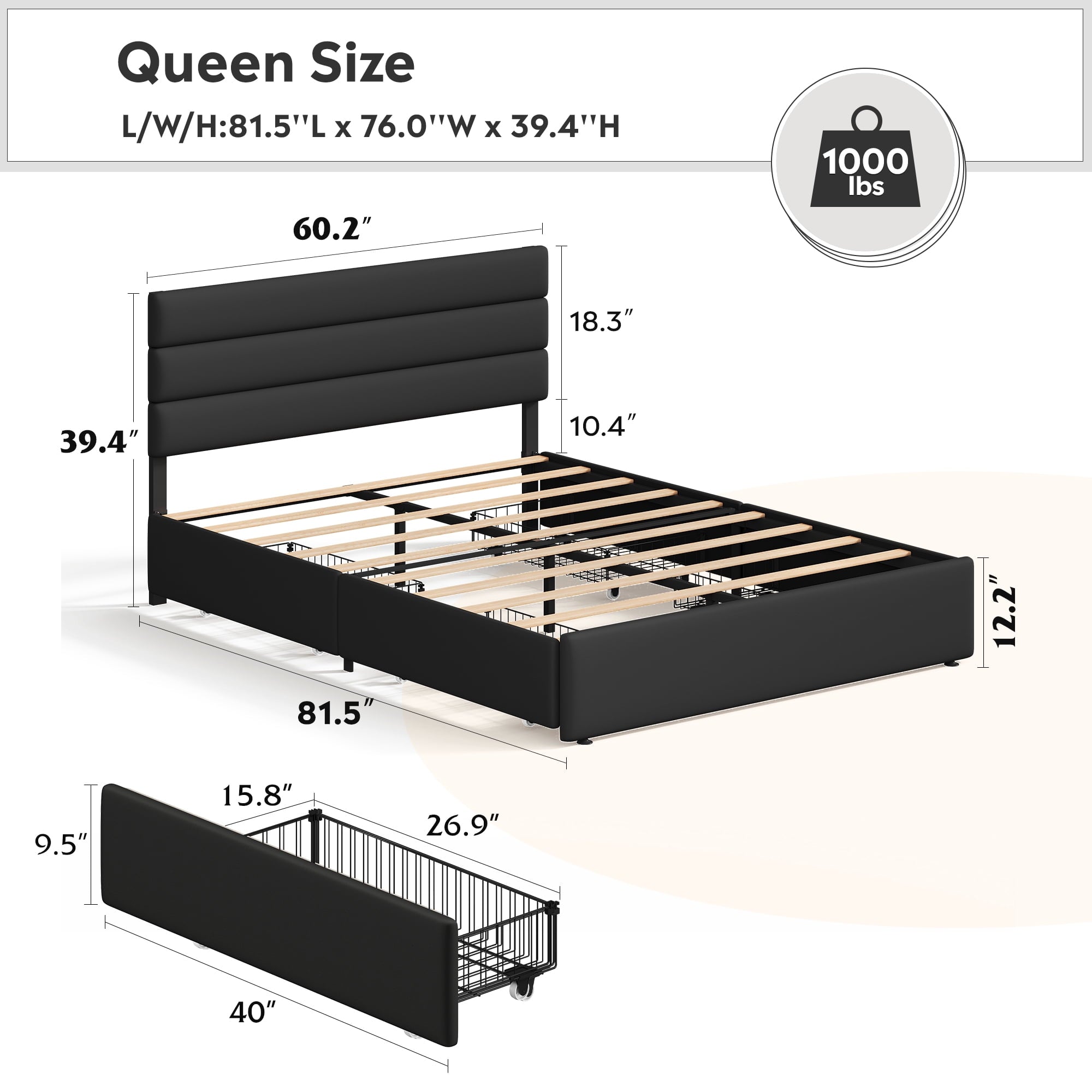 GALAXHERO Queen Size Upholstered Bed Frame with 4 Storage Drawers and Headboard, Velvet Platform Bedframe, Sturdy Metal & Wooden Slats Support, No Box Spring Needed, Easy Assembly