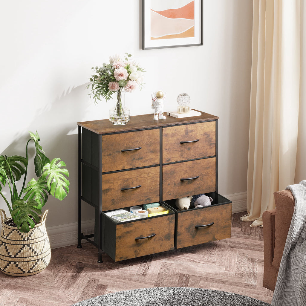 GALAXHERO 6 Drawer Dresser, Black Fabric Double Dresser, Storage Tower with Fabric Bins, Chest of Drawers for Bedroom, Closet, Living Room, Hallway