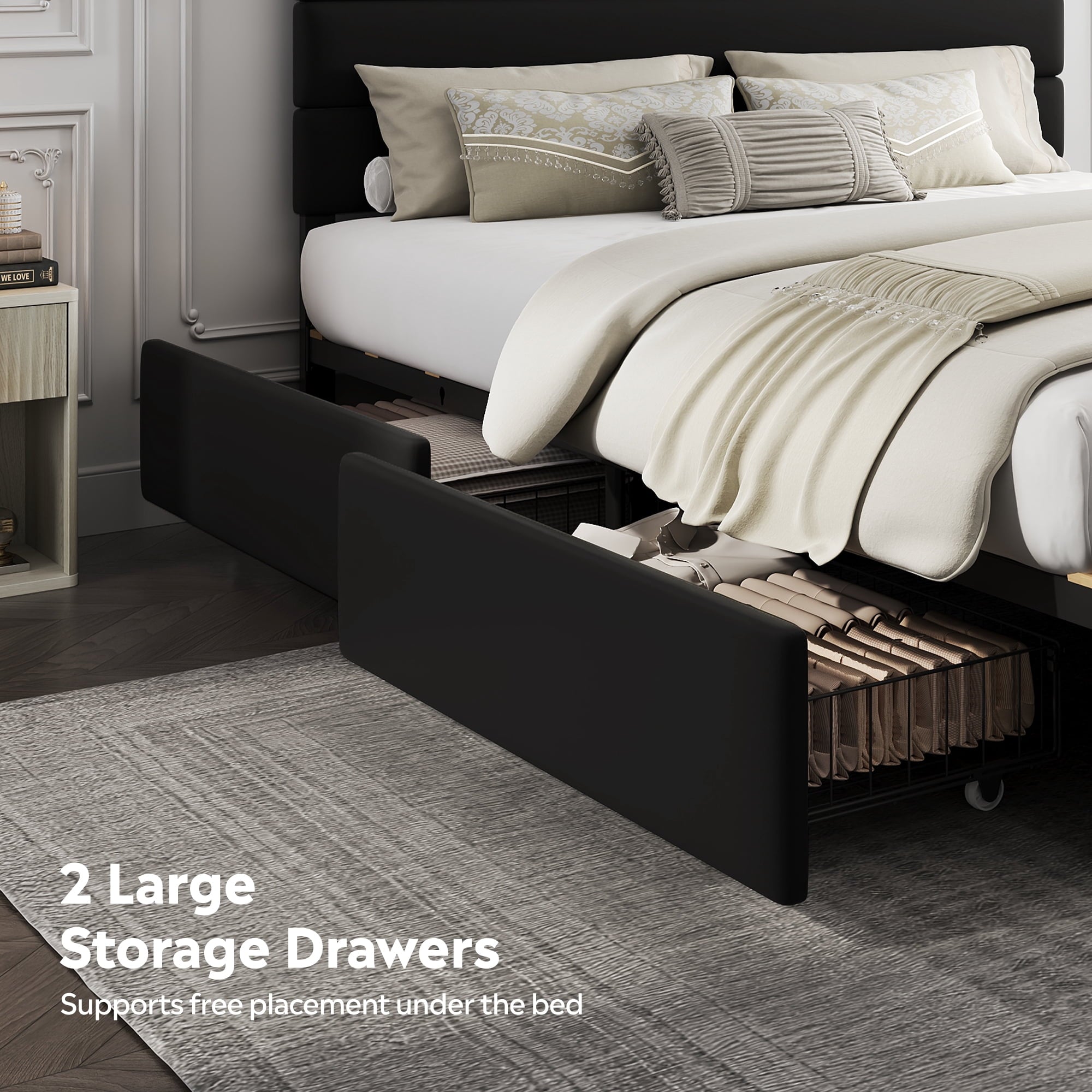 GALAXHERO Queen Size Upholstered Bed Frame with 4 Storage Drawers and Headboard, Velvet Platform Bedframe, Sturdy Metal & Wooden Slats Support, No Box Spring Needed, Easy Assembly