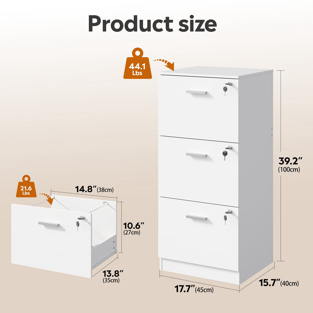 GALAXHERO 3-Drawer File Cabinet with Locks & Wood Printer Stand, Fits Letter/A4, Ideal for Home Office