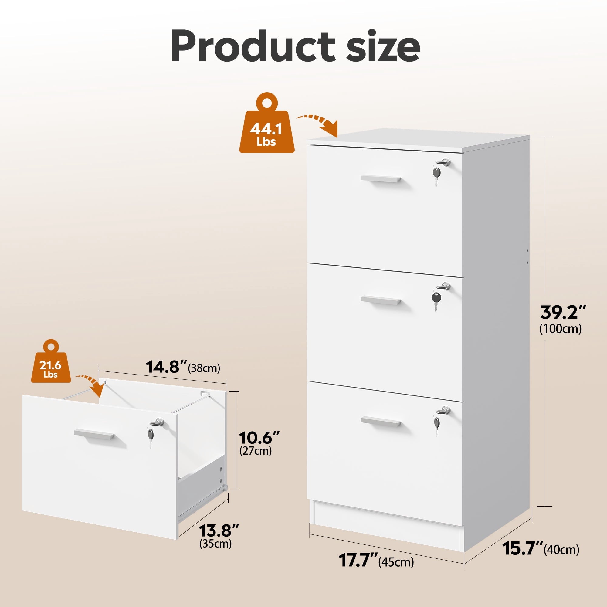GALAXHERO 3-Drawer File Cabinet with Locks & Wood Printer Stand, Fits Letter/A4, Ideal for Home Office