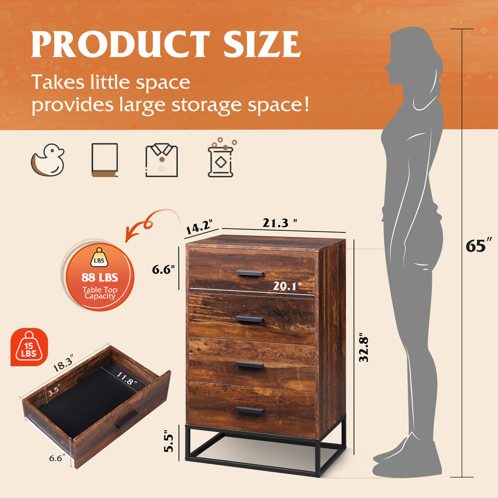 GALAXHERO 4 Drawer Dressers for Bedroom, Wooden Chest of Drawers for Closet, Living Room, Hallway