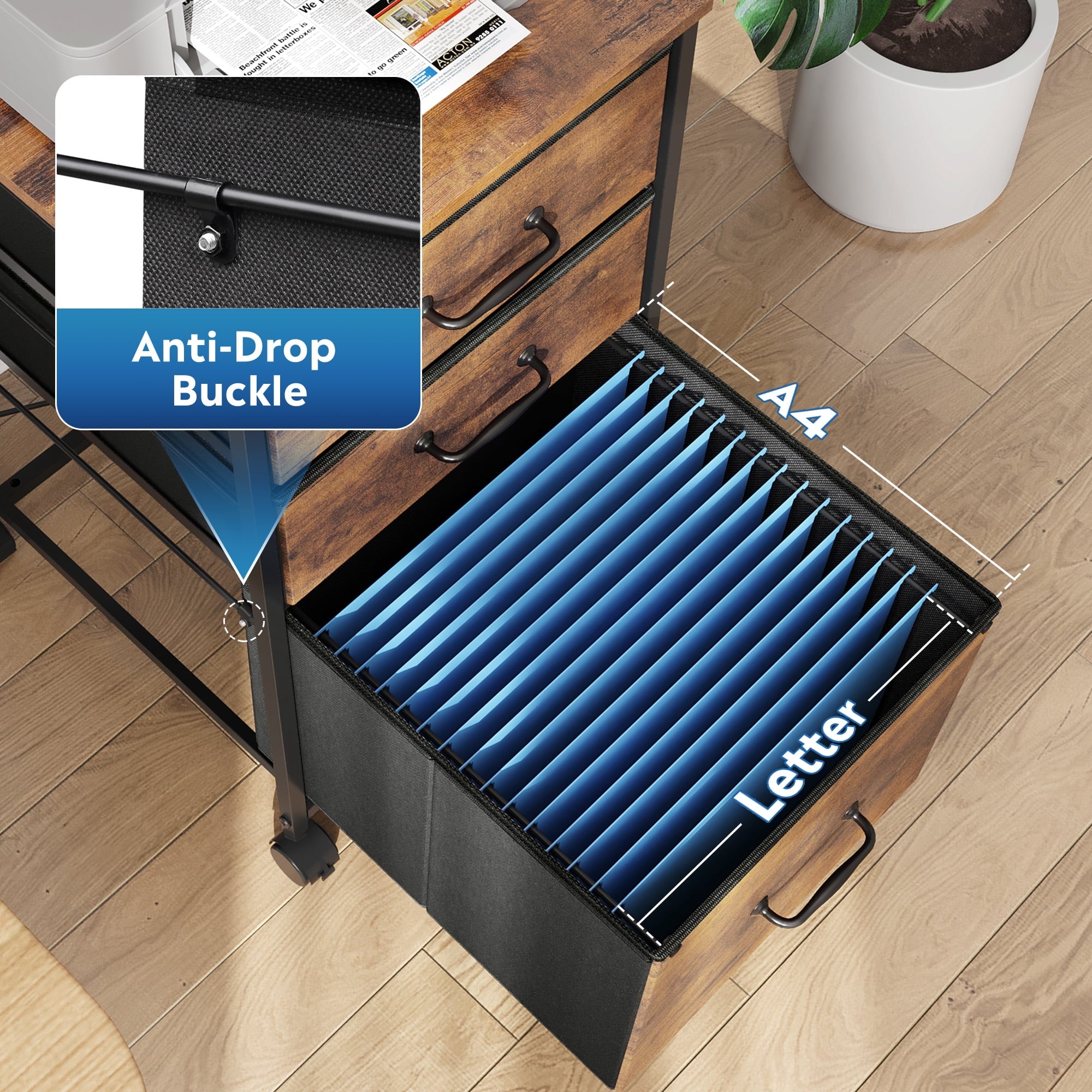 GALAXHERO 3 Drawers Mobile File Cabinet, Desk Table Cabinet Fits A4/Letter Size, Home Office Furniture,  Wood Grain