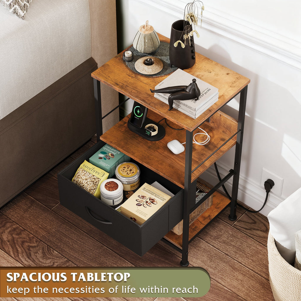 GALAXHERO LED Nightstand with Charging Station, Small Dresser with Drawer and Storage Shelfs for Bedroom