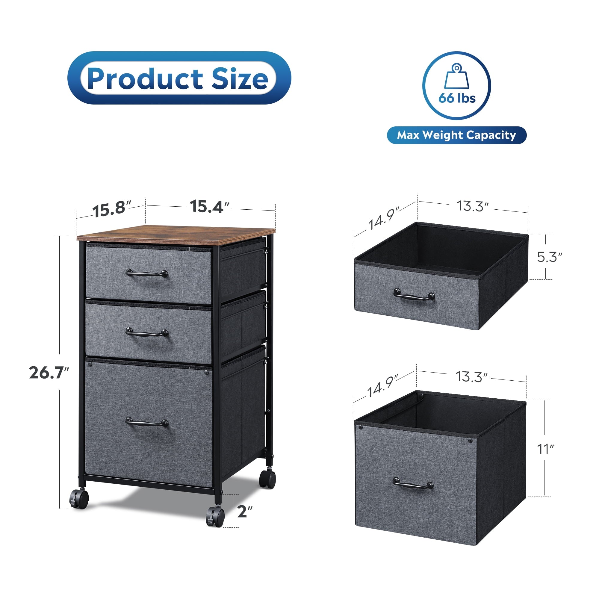 GALAXHERO 3 Drawers Mobile File Cabinet, Desk Table Cabinet Fits A4/Letter Size, Home Office Furniture,  Wood Grain