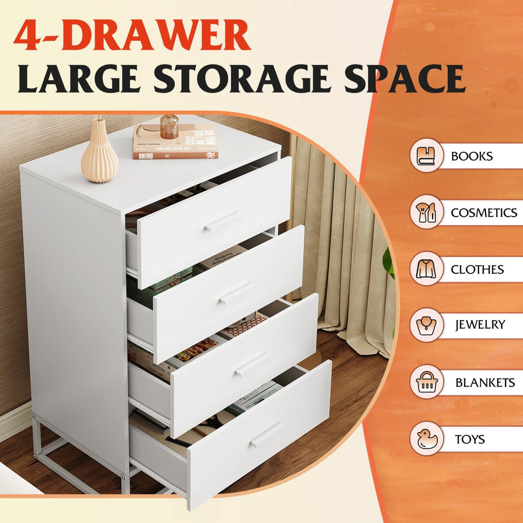 GALAXHERO 4 Drawer Dressers for Bedroom, Wooden Chest of Drawers for Closet, Living Room, Hallway