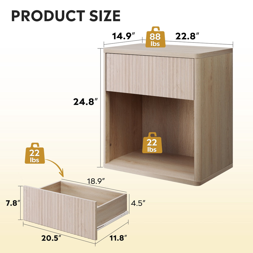 GALAXHERO Nightstands Set of 2, Farmhouse Night Stand with Drawer and Storage Shelf, Wood Bed Side End Table for Bedroom Living Room