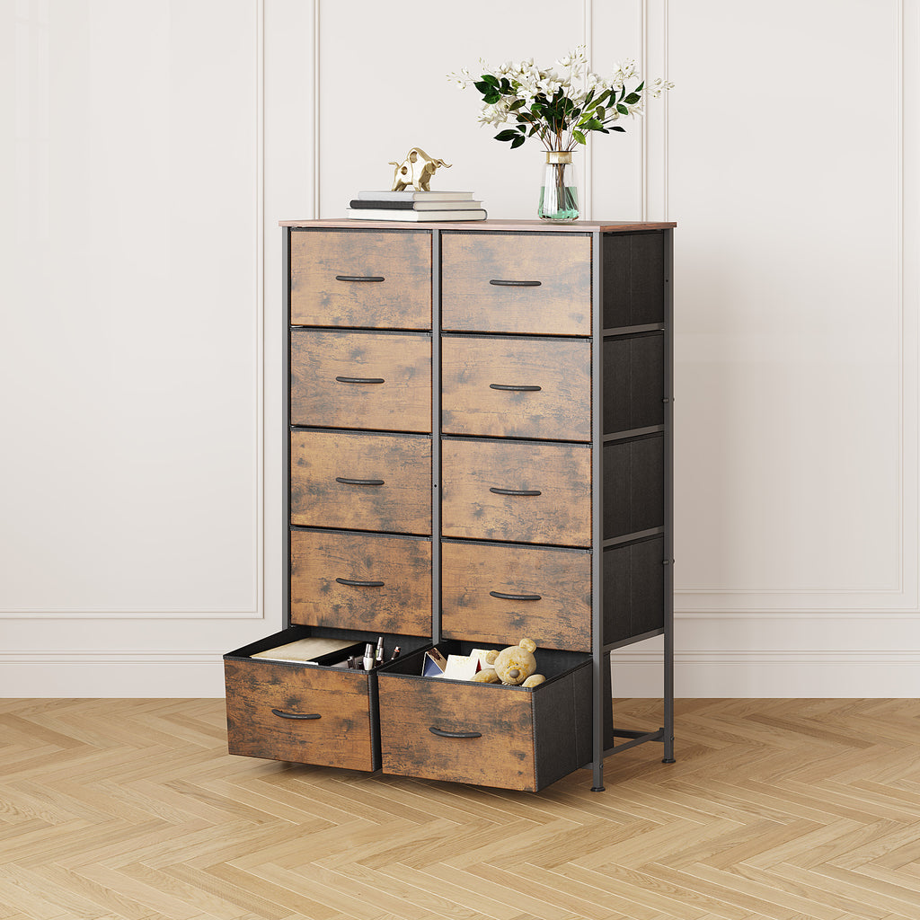 GALAXHERO Tall Dresser 10 Fabric Drawers, Storage Tower with Cabinet, Metal Frame, Wooden Top, Organizer Units for Bedroom, Living Room, Closet, Clothing