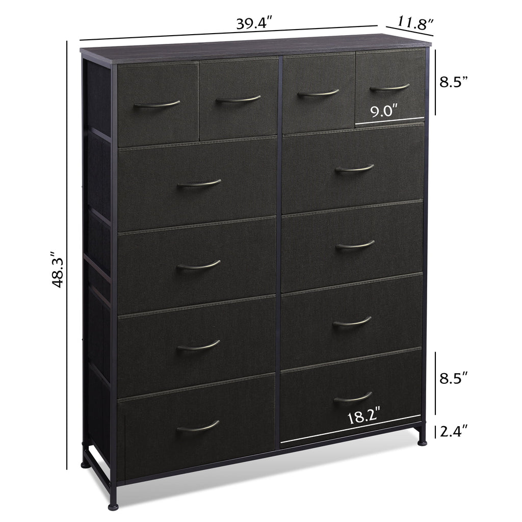 GALAXHERO 12-Drawer Tall Fabric Dresser with Wood Top and Steel Frame, Storage Chest of Drawers for Bedroom, Closet