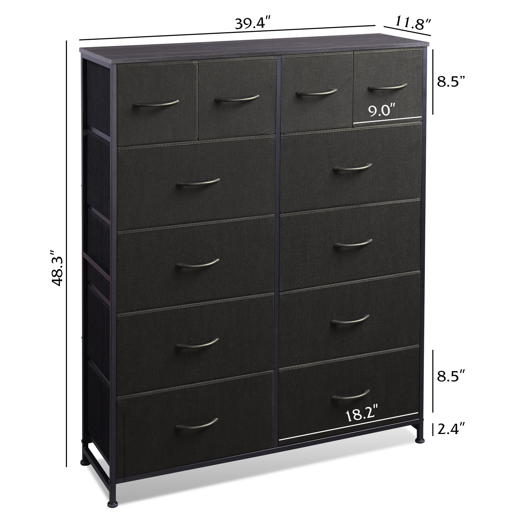 GALAXHERO 12-Drawer Tall Fabric Dresser with Wood Top and Steel Frame, Storage Chest of Drawers for Bedroom, Closet