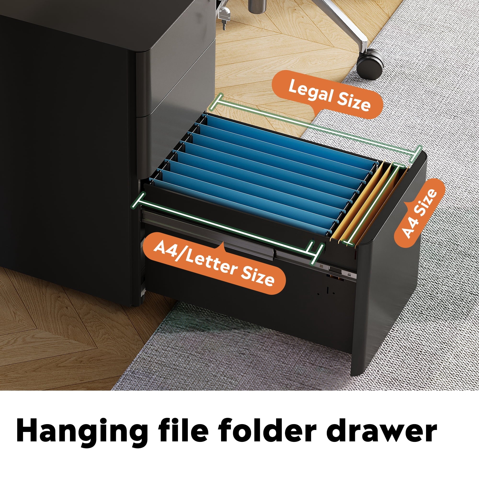 GALAXHERO 3 Drawer Metal File Cabinet with Lock, Vertical Rolling Filing Cabinet for Home Office, Fits A4/Letter/Legal