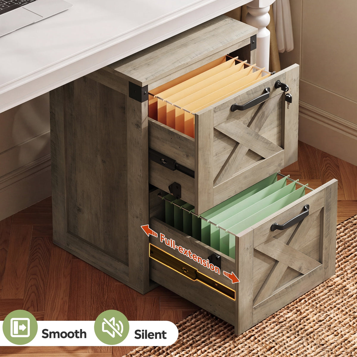GALAXHERO 2 Drawer File Cabinet with Lock and Key, Wood Filing Cabinet for Home Office, File Cabinet Organizer, FSC-Certified Office Storage Cabinet