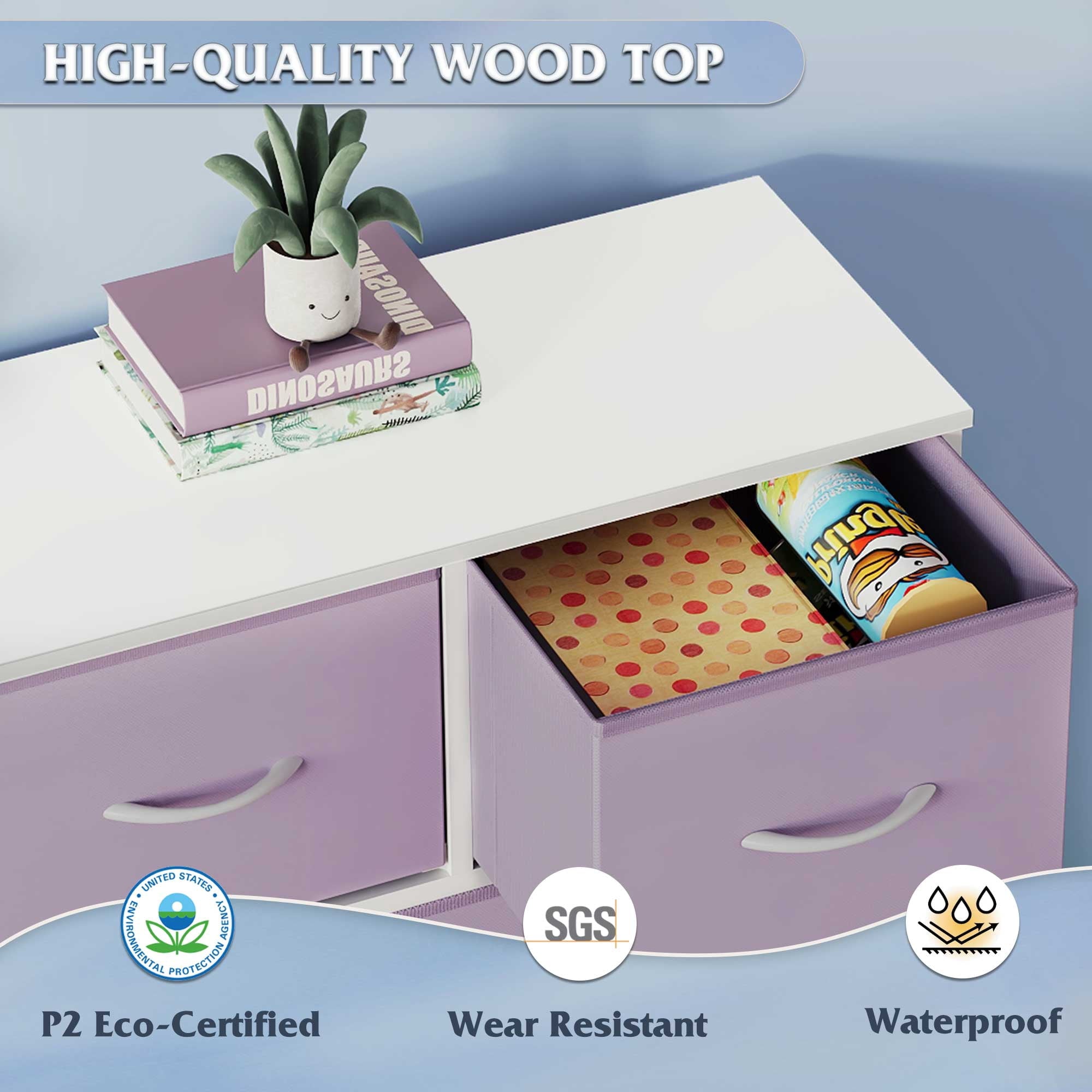 GALAXHERO 9-Drawer Fabric Dresser, Tall Storage Tower for Bedroom, Hallway, Entryway, Closet, Chest Organizer Unit with Fabric Bins, Steel Frame, Wood Top, Wood Grain Print
