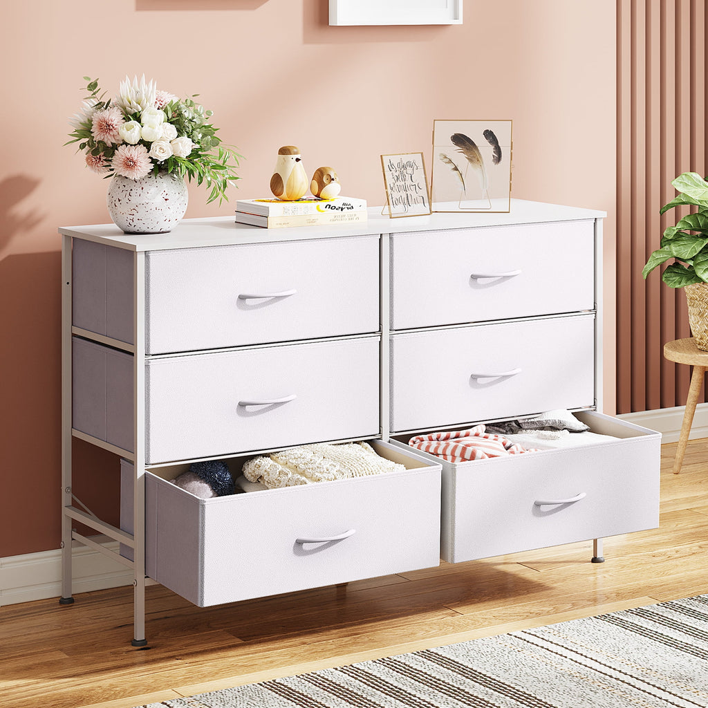 GALAXHERO 6-Drawer Fabric Dresser, 50-Inch TV Stand Wide Chest of Drawers for Bedroom, Closet, Living Room