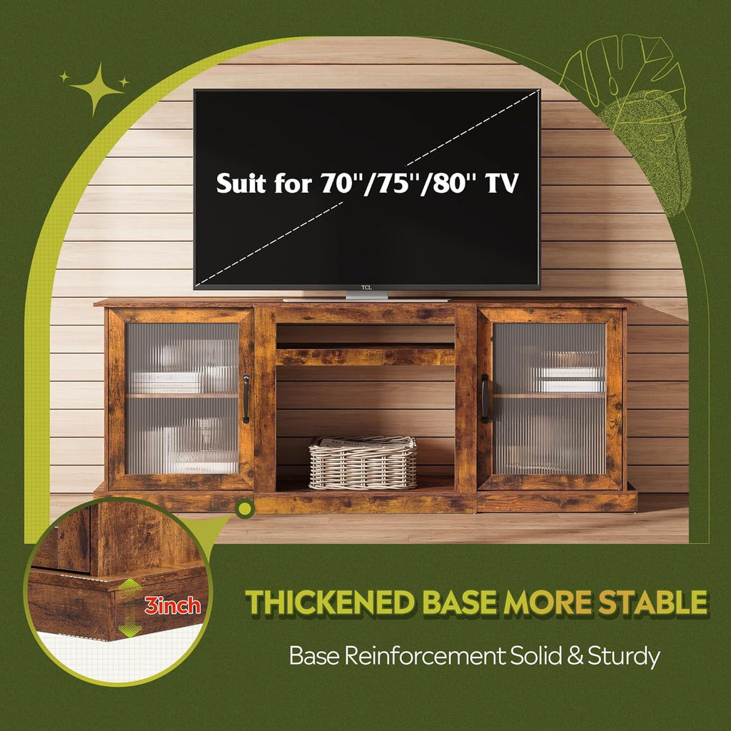 GALAXHERO Farmhouse TV Stand for 75 inch TV Entertainment Center with Storage Cabinets Mid Century Modern TV Console for Living Room, Bedroom