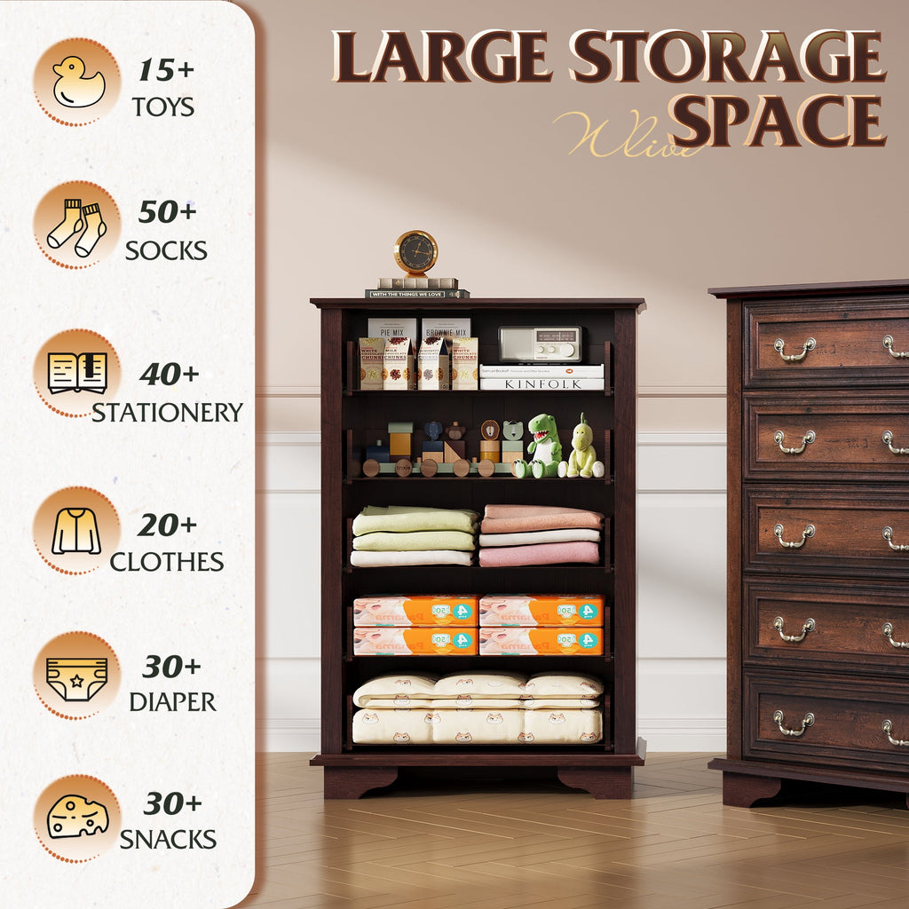 GALAXHERO Farmhouse 5 Drawers Dresser for Bedroom, Tall Wood Dresser with Roman Metal Handle, Chest of Drawers for Living Room, Hallway, Closet