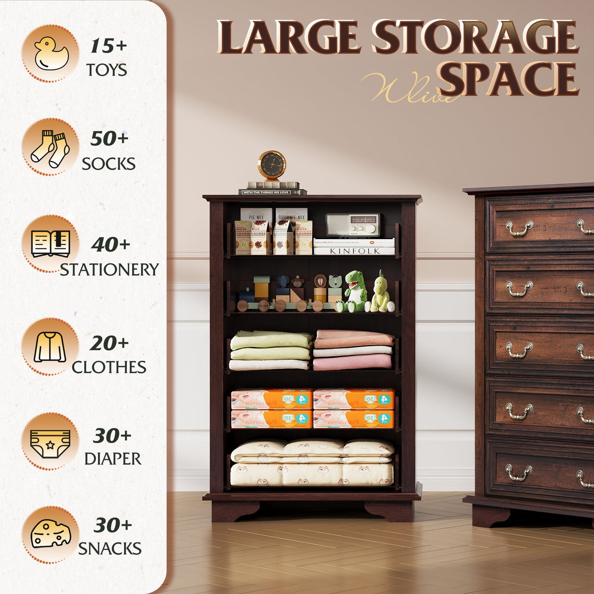 GALAXHERO Farmhouse 5 Drawers Dresser for Bedroom, Tall Wood Dresser with Roman Metal Handle, Chest of Drawers for Living Room, Hallway, Closet
