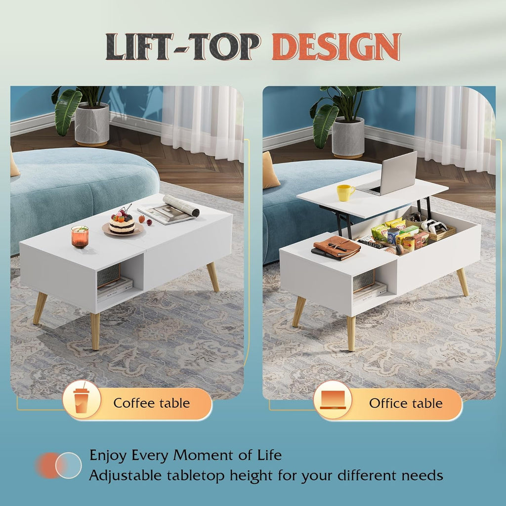 GALAXHERO Lift Top Coffee Table with Storage Small Living Room Table with Storage Shelf & Hidden Compartment