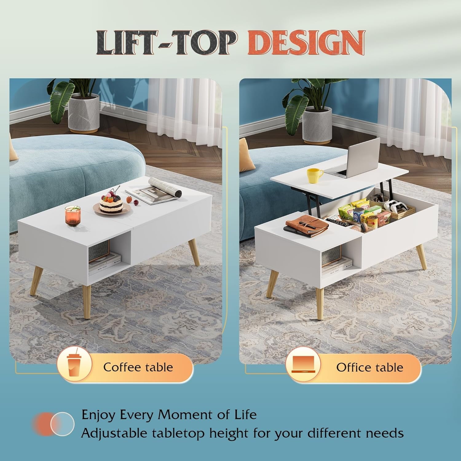 GALAXHERO Lift Top Coffee Table with Storage Small Living Room Table with Storage Shelf & Hidden Compartment