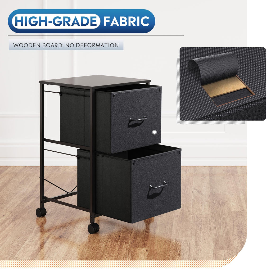 GALAXHERO 2 Drawer File Cabinet, Rolling Printer Stand Filing Cabinets for Home Office, Fabric Vertical File Cabinet Fits A4 or Letter Size, Wood Grain Print