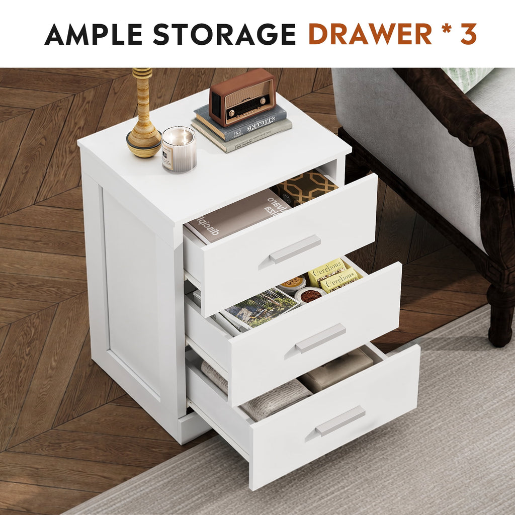 GALAXHERO 3 Drawer Night Stands for Bedroom, Tall Nightstand with Storage Cabinets, Wooden Bedside Table for Living Room Dorm