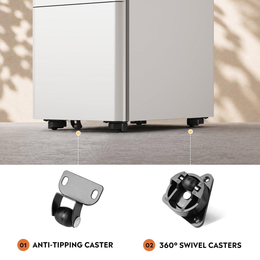 GALAXHERO 3 Drawer Metal File Cabinet with Lock, Vertical Rolling Filing Cabinet for Home Office, Fits A4/Letter/Legal
