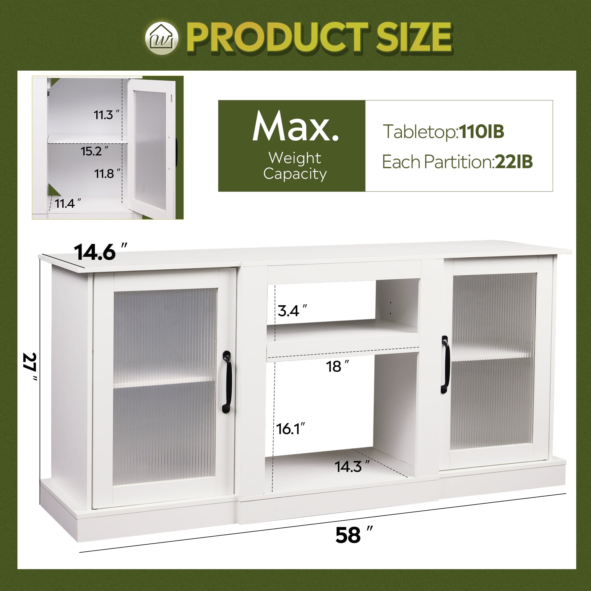 GALAXHERO TV Stand for 65 inch TV Media Console Cabinet with Storage and Open Shelves Entertainment Center for Living Room, Bedroom