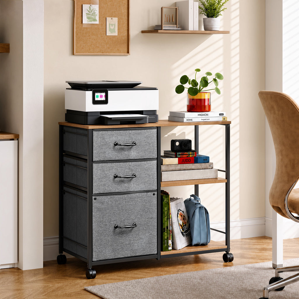GALAXHERO 3 Drawer File Cabinet, Rolling Printer Stand with Storage, Lateral Fabric Filing Cabinet for Home Office,  Fits Letter/A4