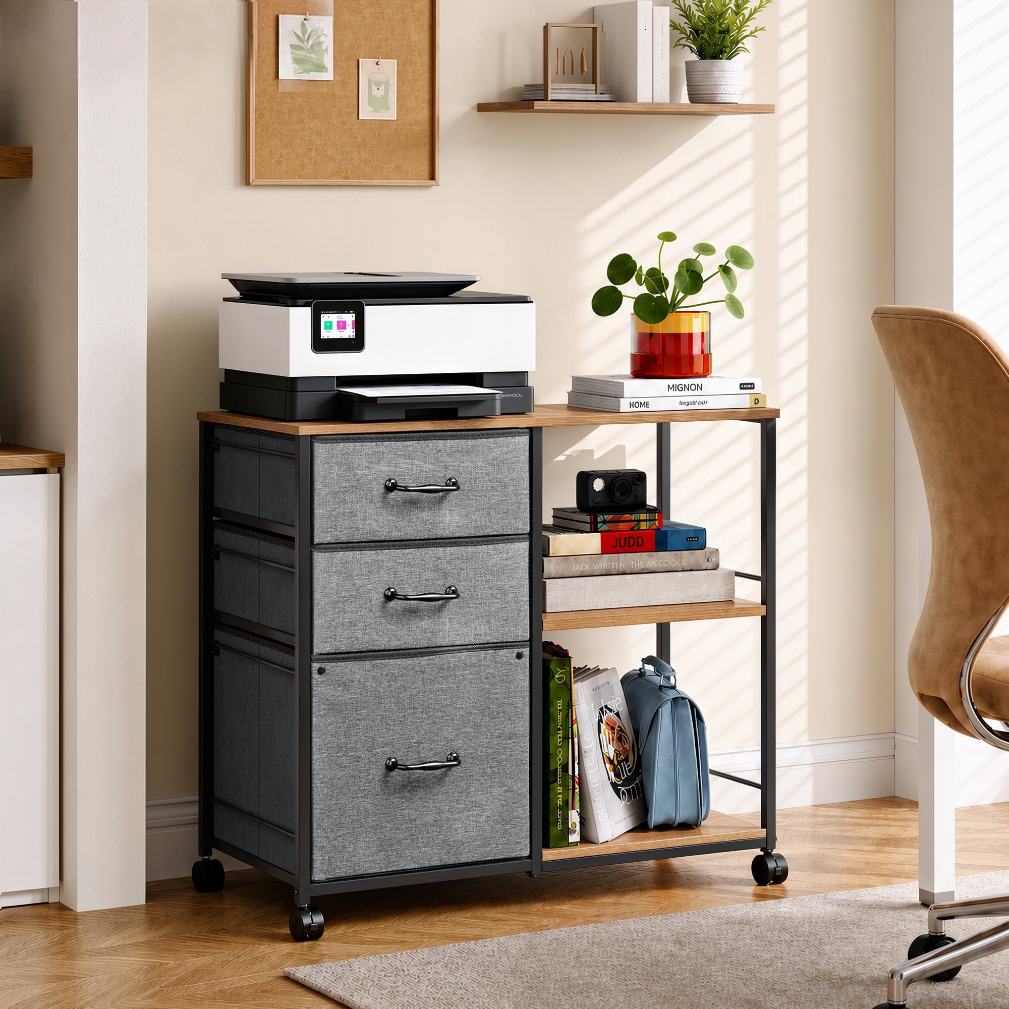 GALAXHERO 3 Drawer File Cabinet, Rolling Printer Stand with Storage, Lateral Fabric Filing Cabinet for Home Office,  Fits Letter/A4