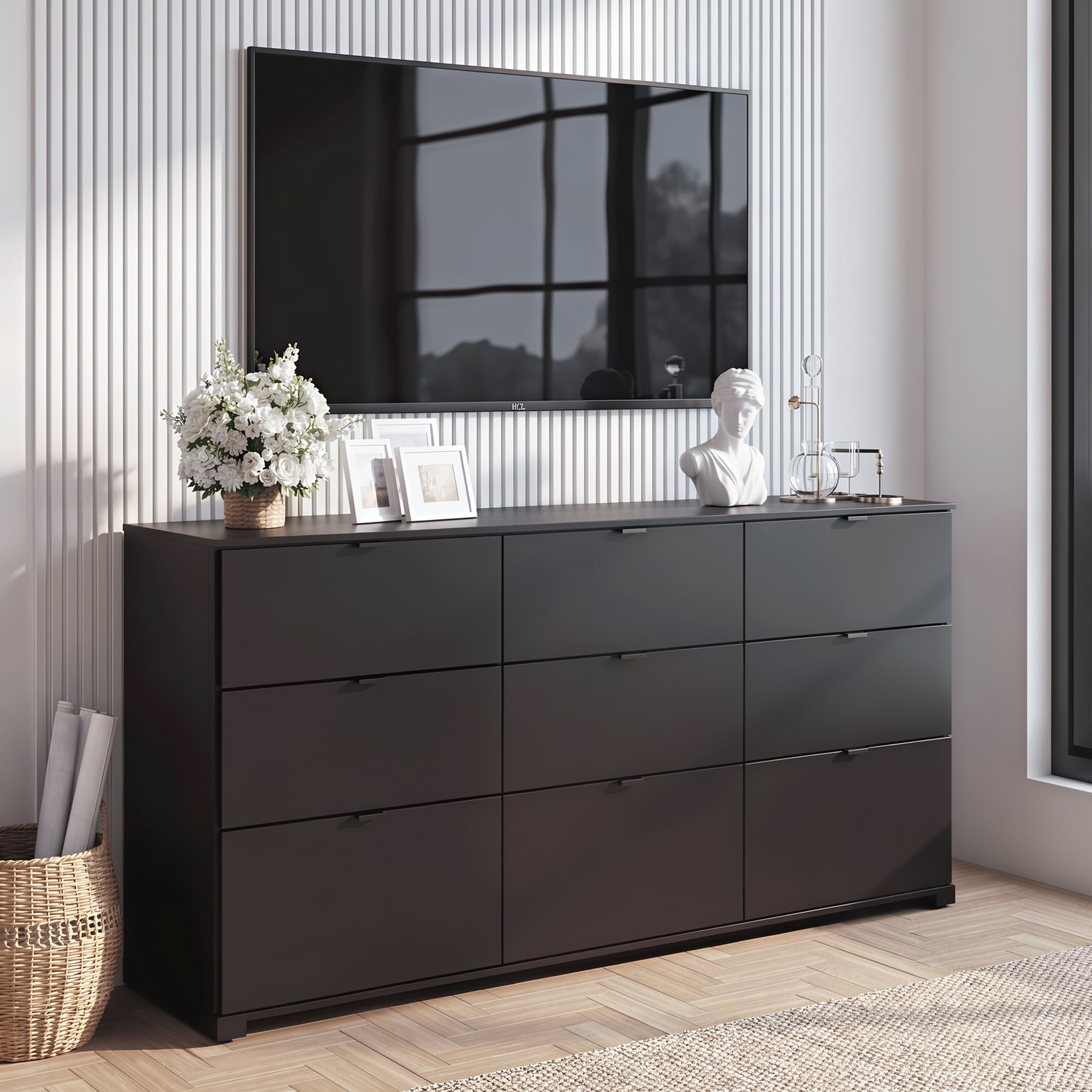 GALAXHERO 9-Drawers Dresser for Bedroom, 63" Wide Modern Dresser for Bedroom, Large Chest of Drawers with Sturdy Metal Handle, Wood Dresser for Living Room, Hallway