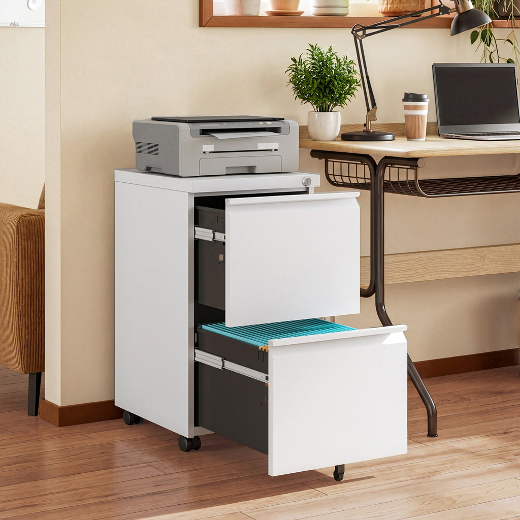 GALAXHERO 2 Drawer File Cabinet with Lock(No Assembly), Metal Storage Cabinets with Wheels for Home Office, Letter/A4/Legal Files, White